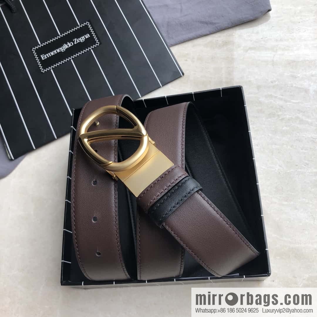 Zegna, men's black/dark brown top layer cowhide leather plate buckle belt 3.5cm