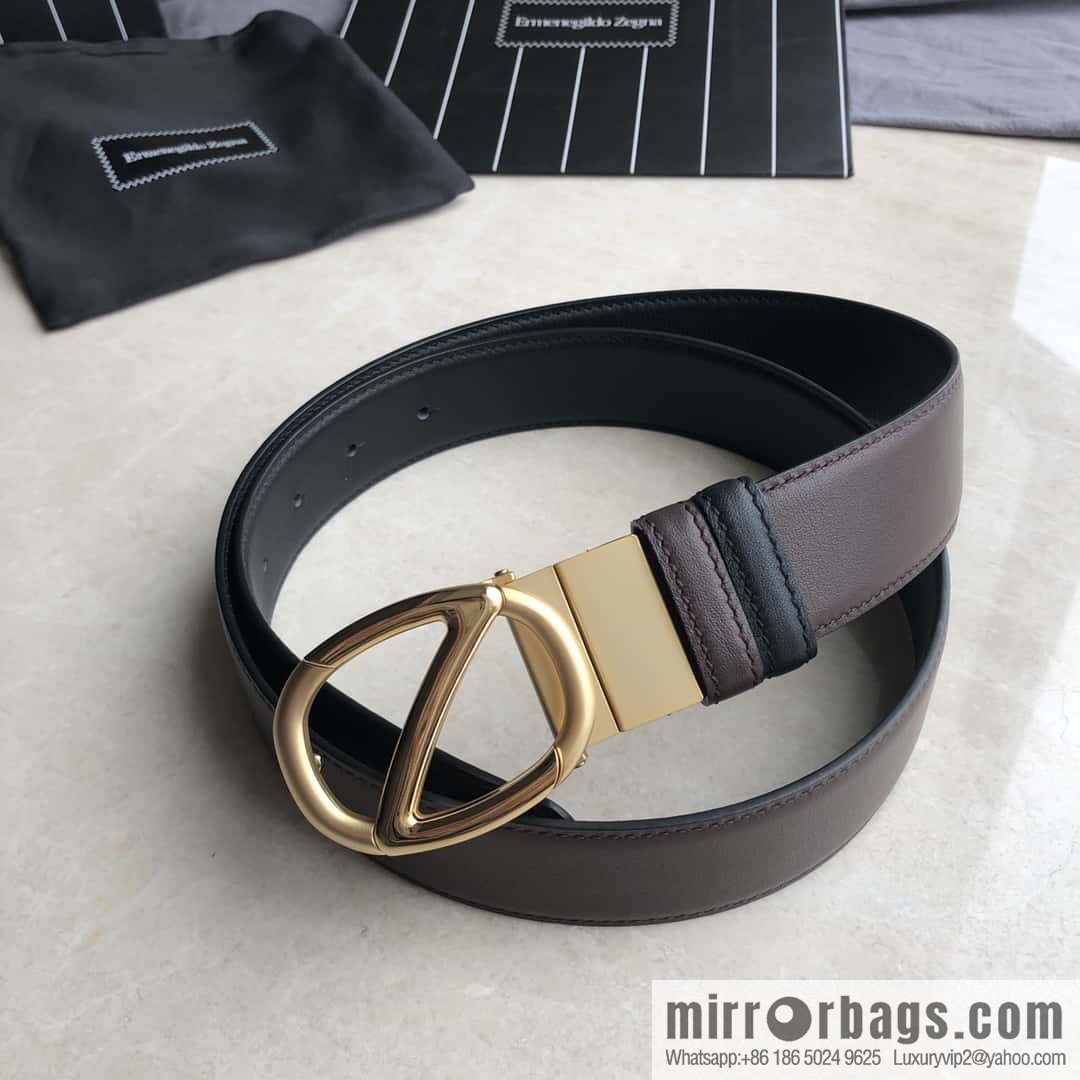 Zegna, men's black/dark brown top layer cowhide leather plate buckle belt 3.5cm
