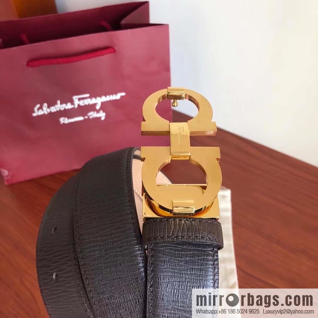 Ferragamo, stainless steel metal clasp 3.5cm cowhide frosted lined belt