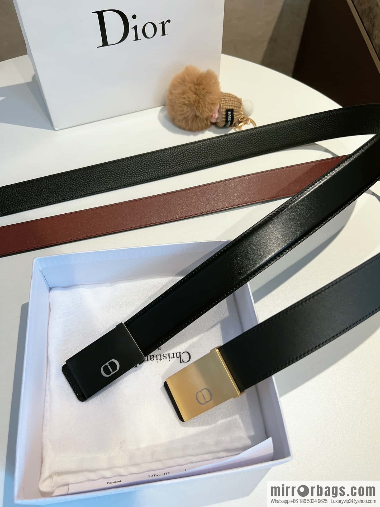 DIOR Dior, cowhide leather two-sided brushed craft plate buckle 35mm belt