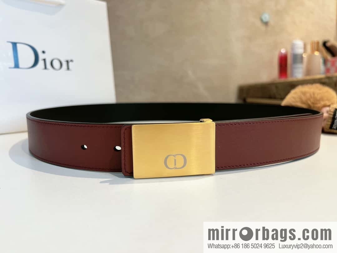 DIOR Dior, cowhide leather two-sided brushed craft plate buckle 35mm belt