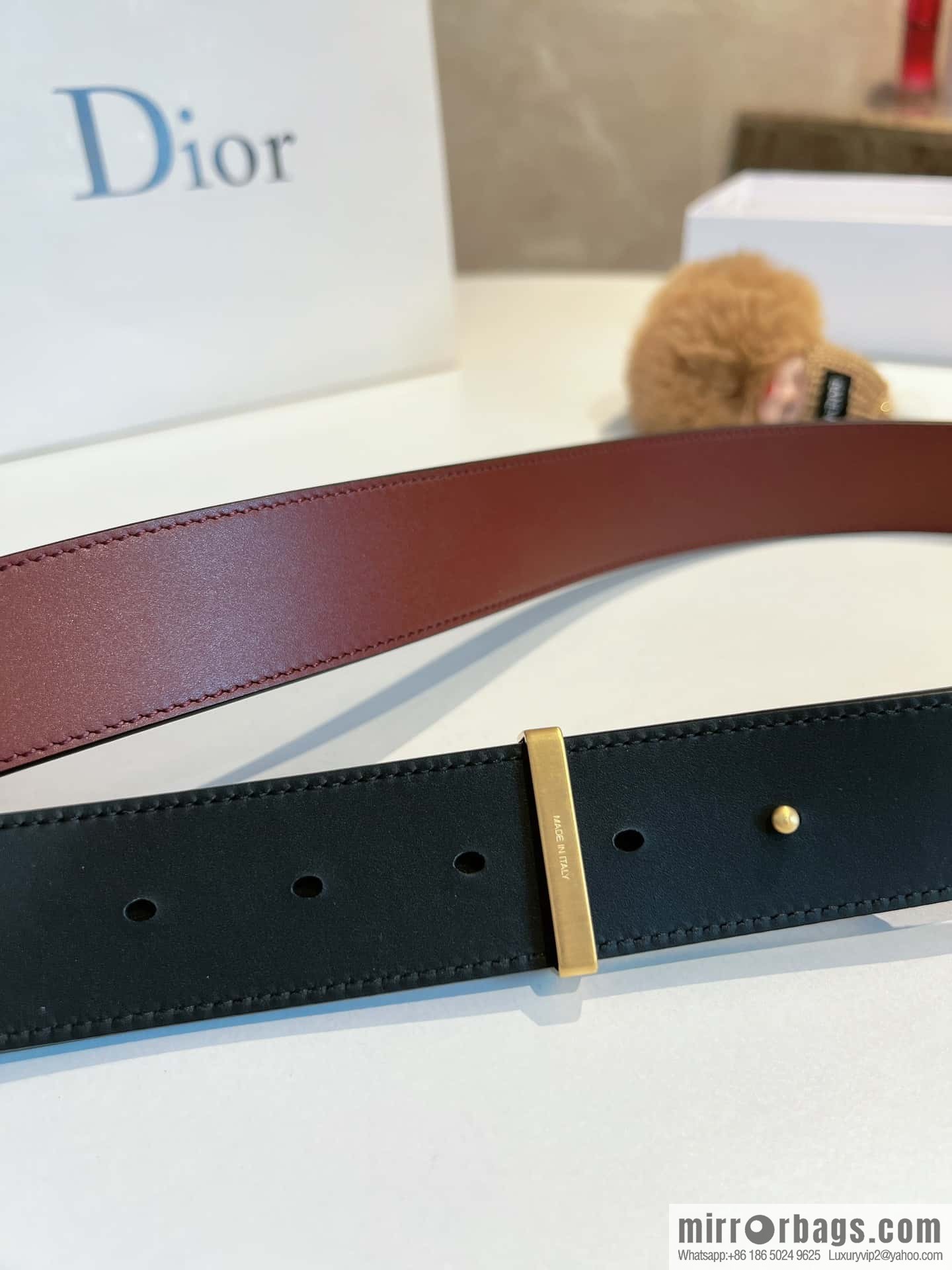 DIOR Dior, cowhide leather two-sided brushed craft plate buckle 35mm belt