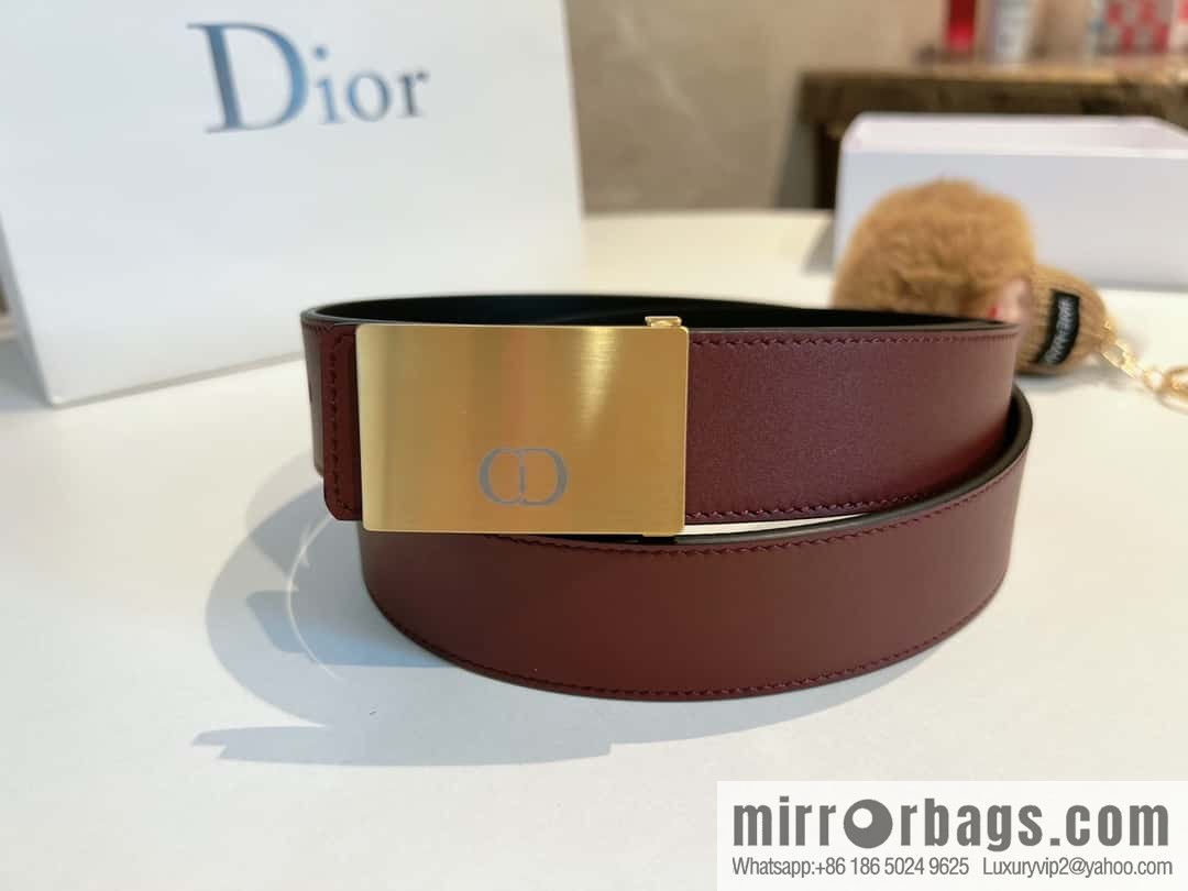 DIOR Dior, cowhide leather two-sided brushed craft plate buckle 35mm belt
