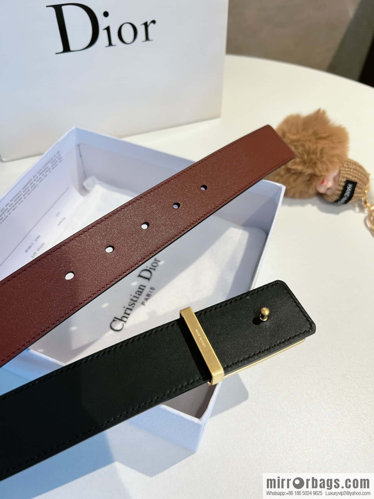 DIOR Dior, cowhide leather two-sided brushed craft plate buckle 35mm belt