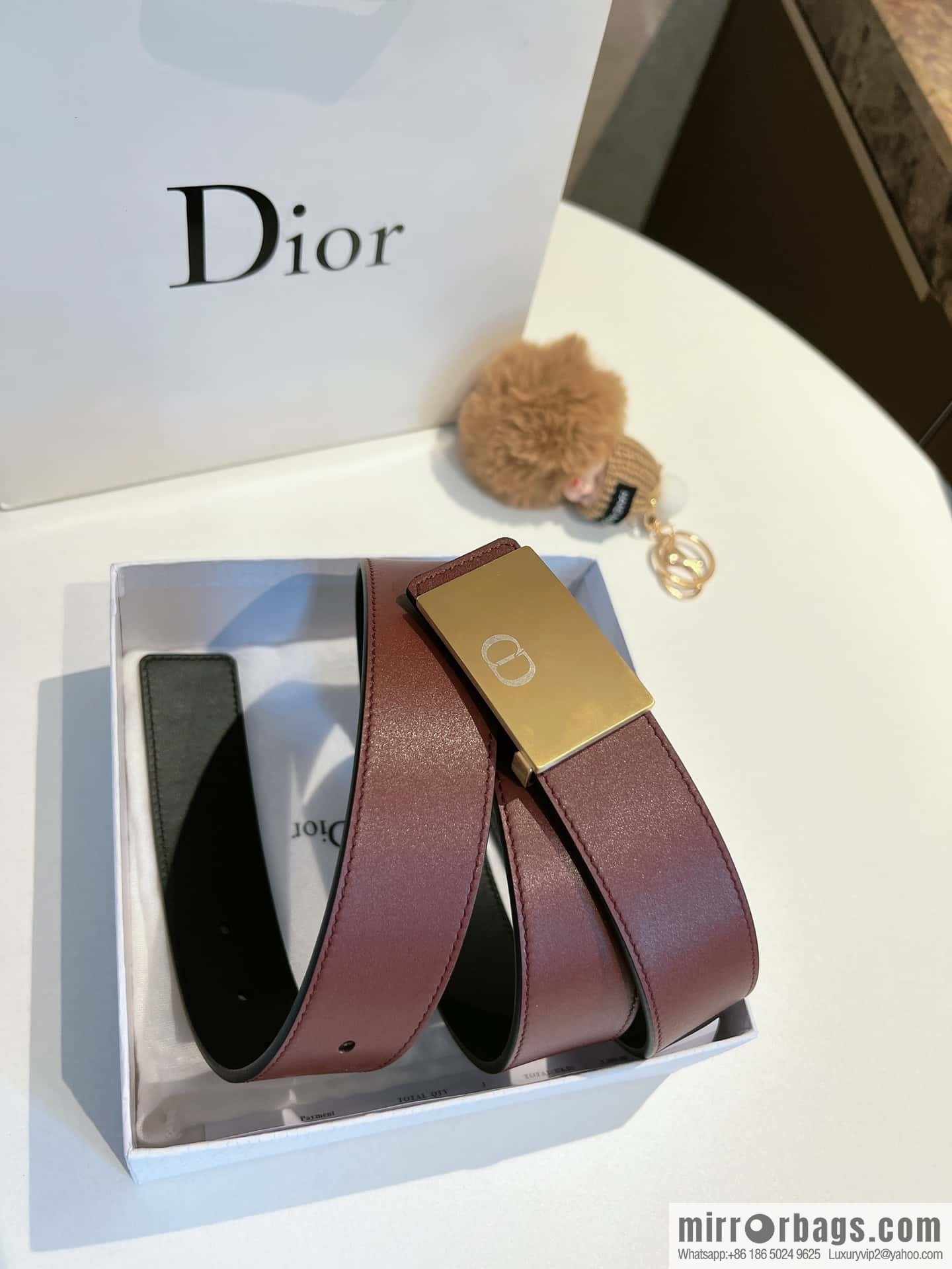 DIOR Dior, cowhide leather two-sided brushed craft plate buckle 35mm belt