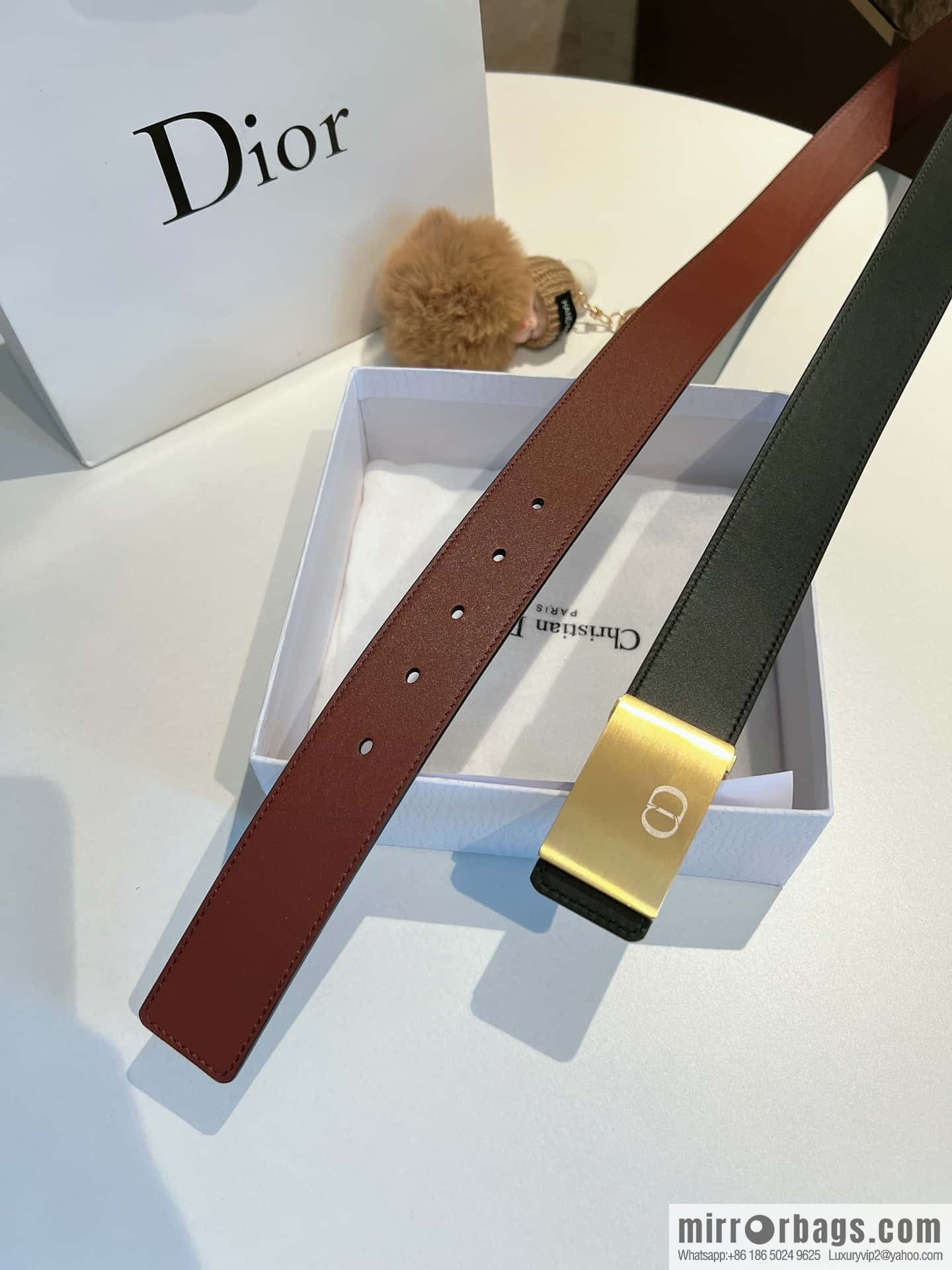DIOR Dior, cowhide leather two-sided brushed craft plate buckle 35mm belt