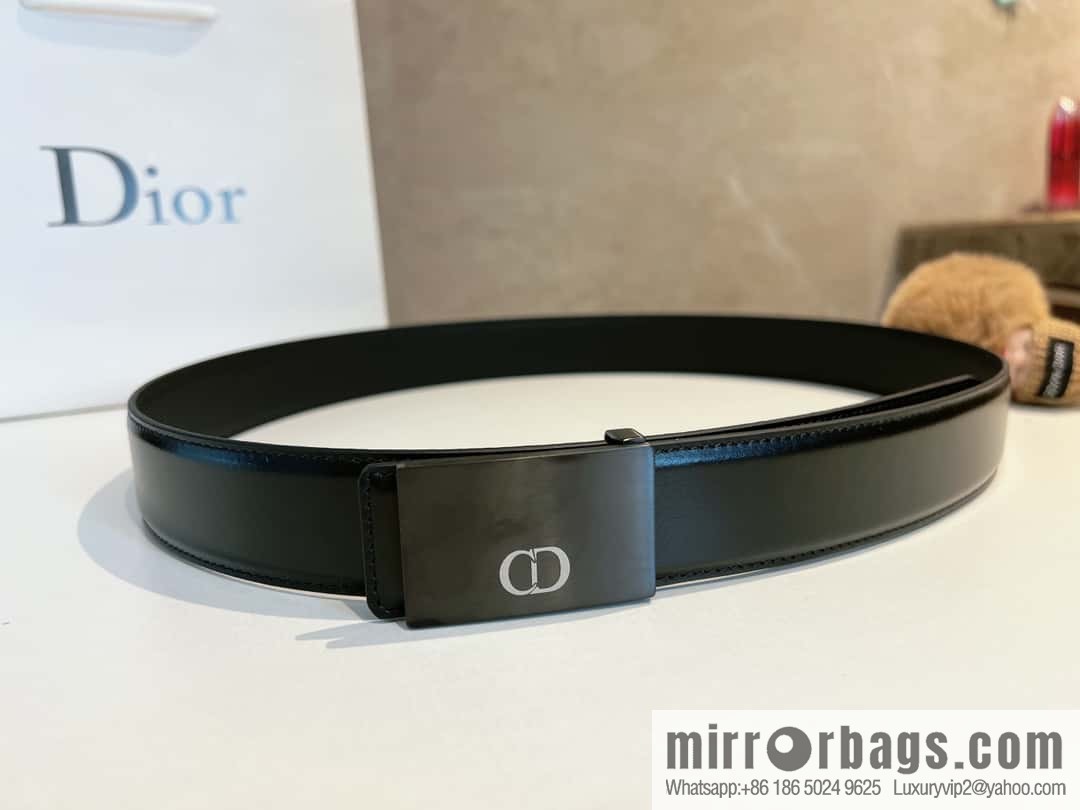 DIOR Dior, cowhide leather two-sided brushed craft plate buckle 35mm belt