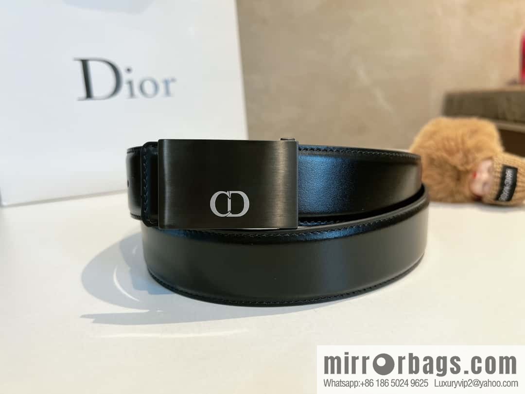 DIOR Dior, cowhide leather two-sided brushed craft plate buckle 35mm belt
