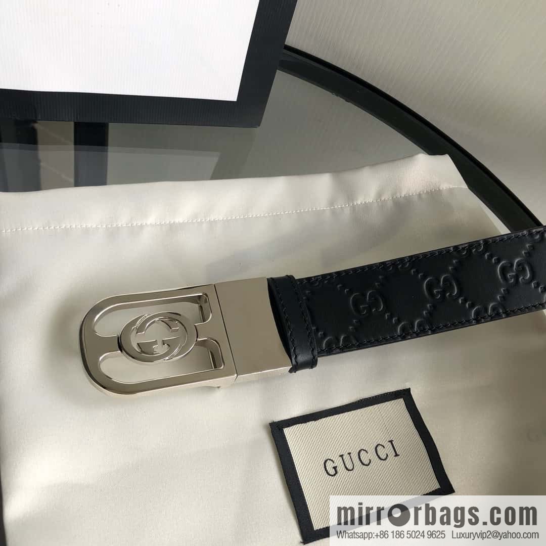 Gucci Gucci interlocking G-buckle first layer cowhide embossed belt 3.5cm