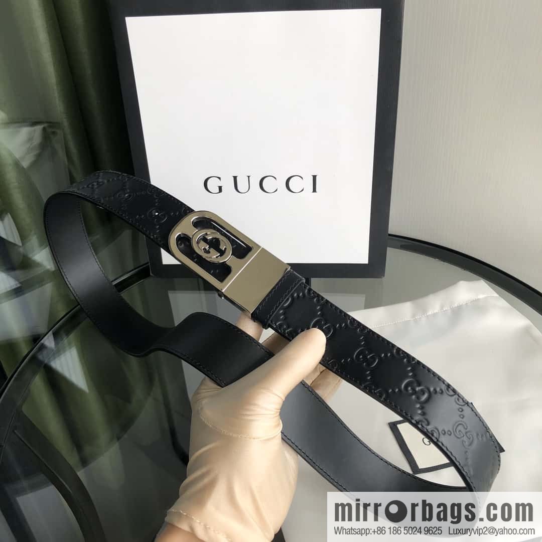 Gucci Gucci interlocking G-buckle first layer cowhide embossed belt 3.5cm
