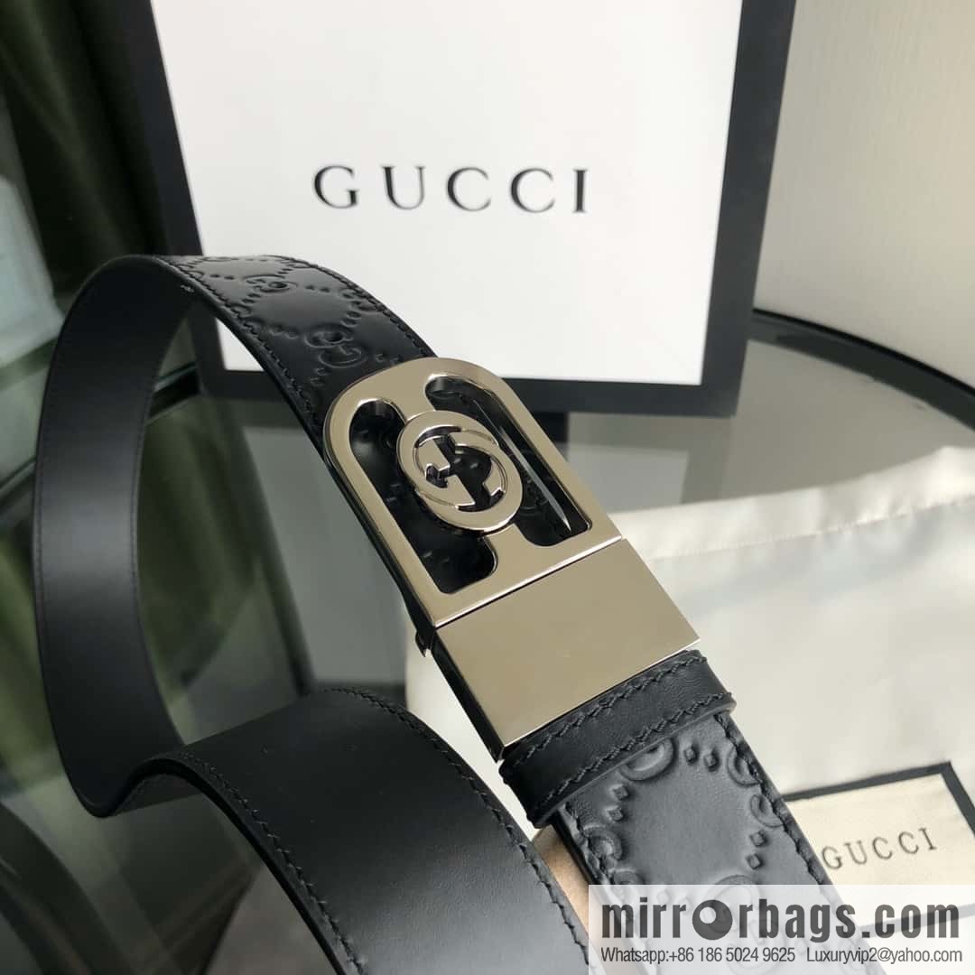 Gucci Gucci interlocking G-buckle first layer cowhide embossed belt 3.5cm