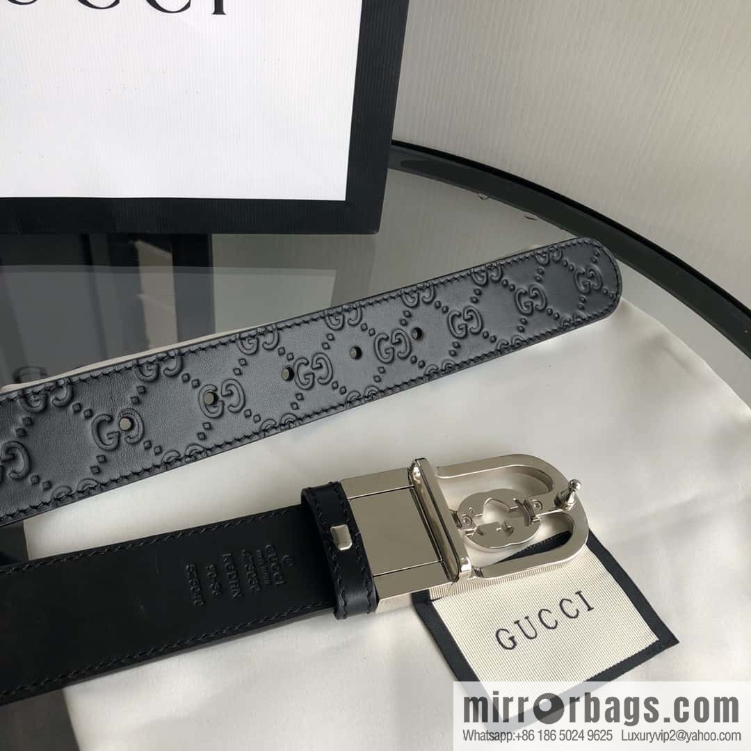 Gucci Gucci interlocking G-buckle first layer cowhide embossed belt 3.5cm