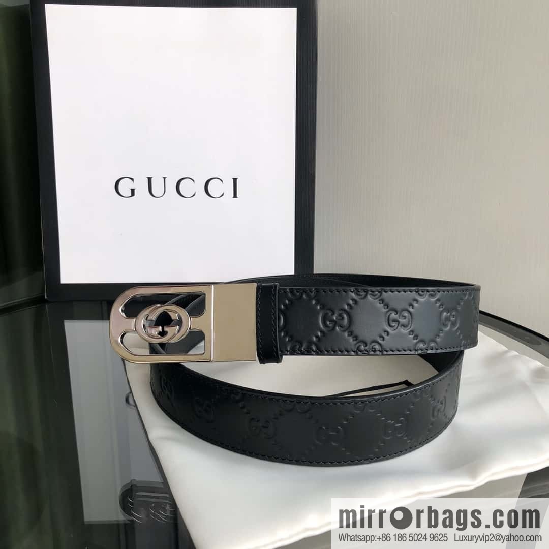Gucci Gucci interlocking G-buckle first layer cowhide embossed belt 3.5cm