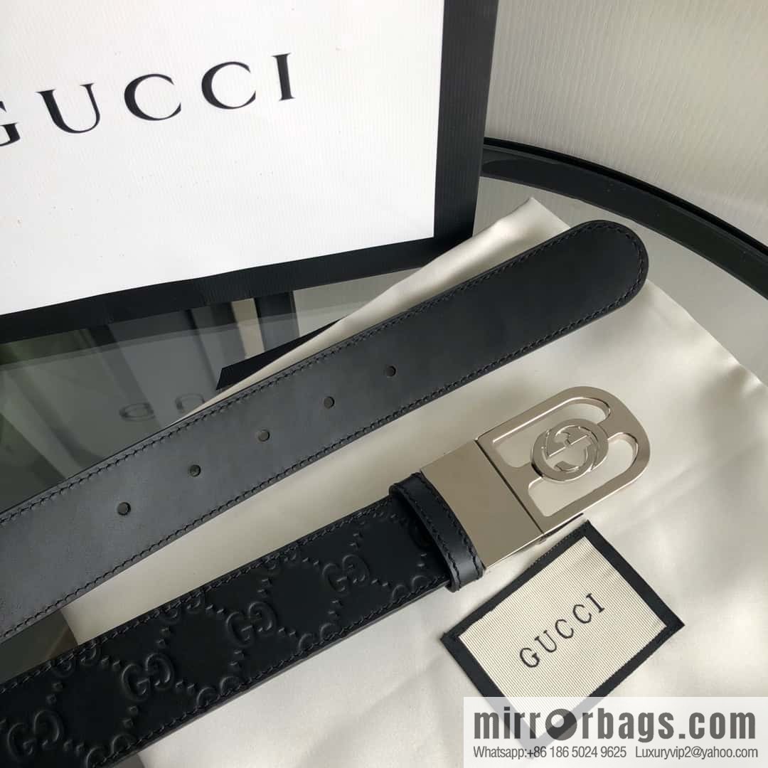 Gucci Gucci interlocking G-buckle first layer cowhide embossed belt 3.5cm