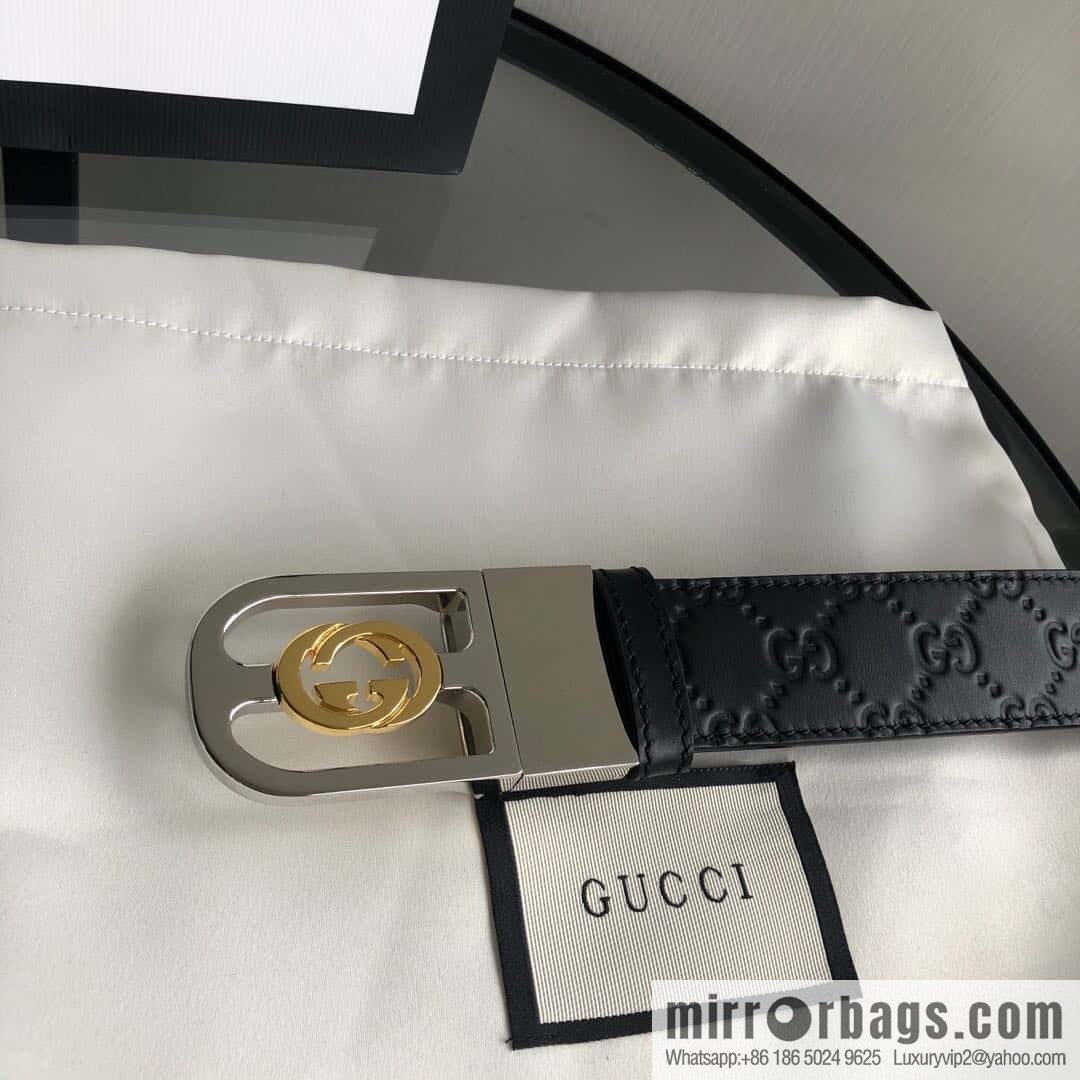 Gucci Gucci interlocking G-buckle first layer cowhide embossed belt 3.5cm