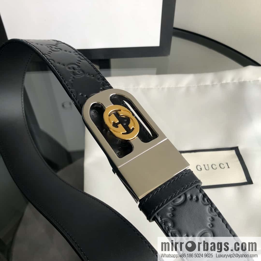 Gucci Gucci interlocking G-buckle first layer cowhide embossed belt 3.5cm
