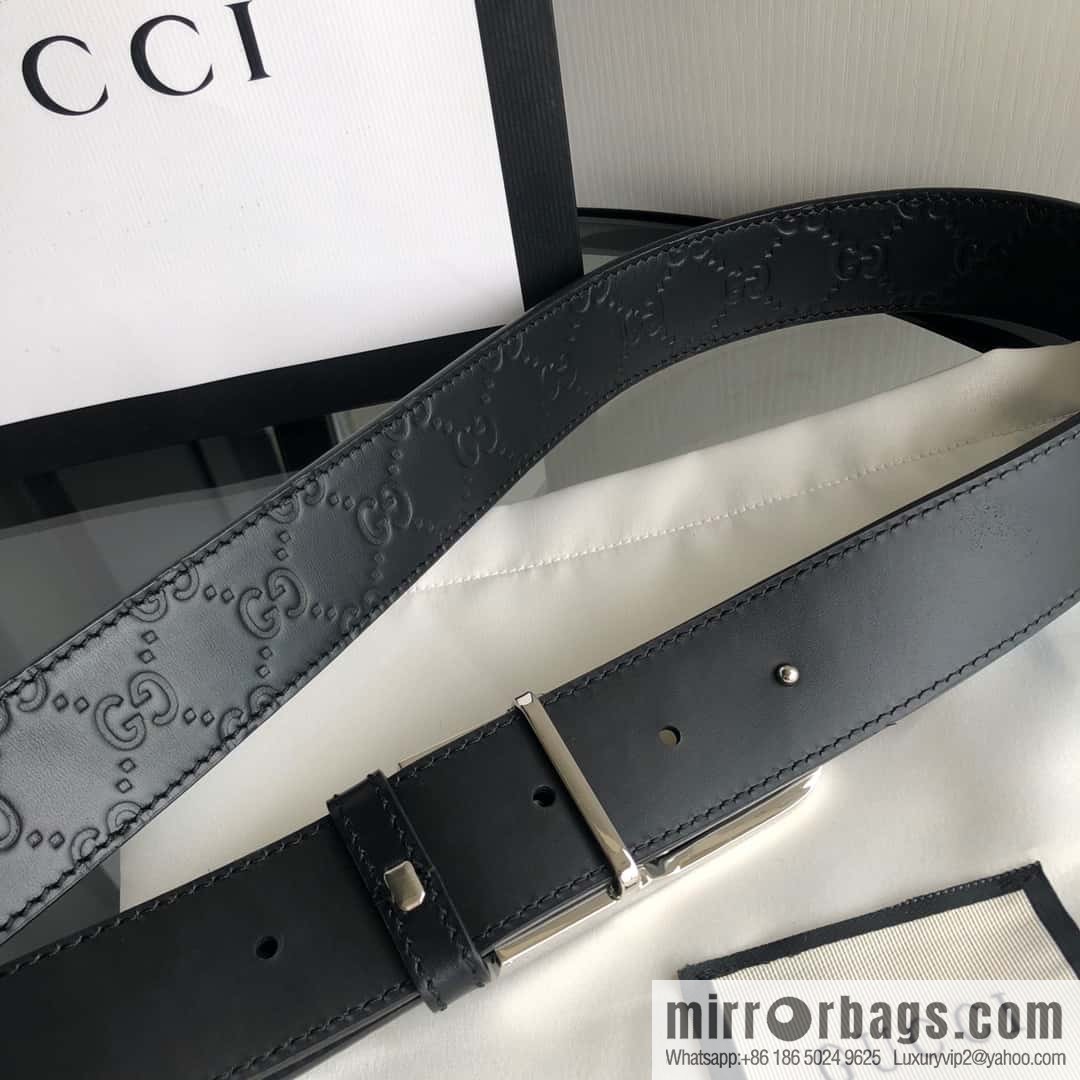 Gucci Gucci interlocking G-buckle first layer cowhide embossed belt 3.5cm
