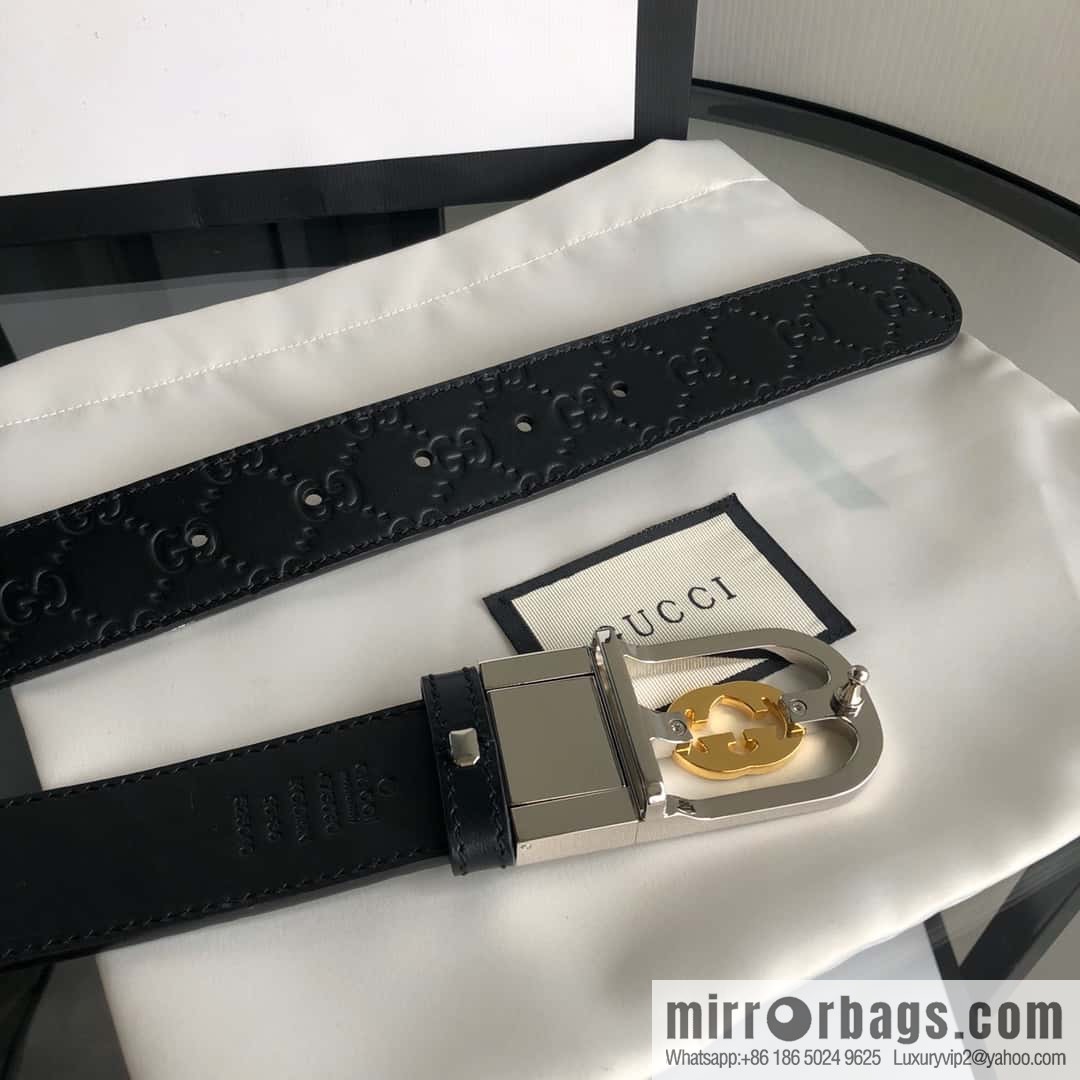 Gucci Gucci interlocking G-buckle first layer cowhide embossed belt 3.5cm