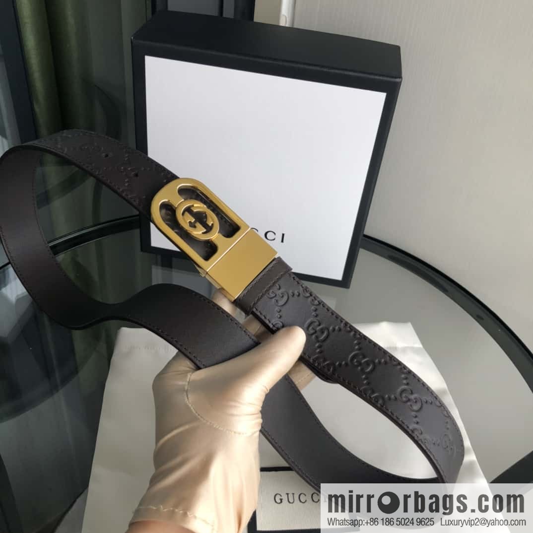 Gucci Gucci interlocking G-buckle first layer cowhide embossed belt 3.5cm