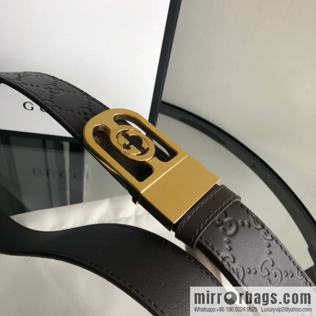 Gucci Gucci interlocking G-buckle first layer cowhide embossed belt 3.5cm