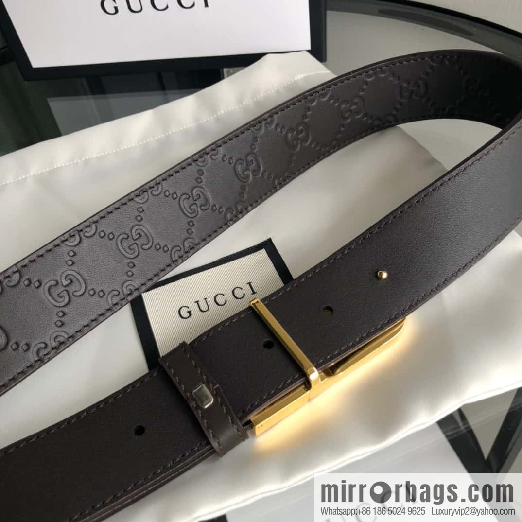 Gucci Gucci interlocking G-buckle first layer cowhide embossed belt 3.5cm