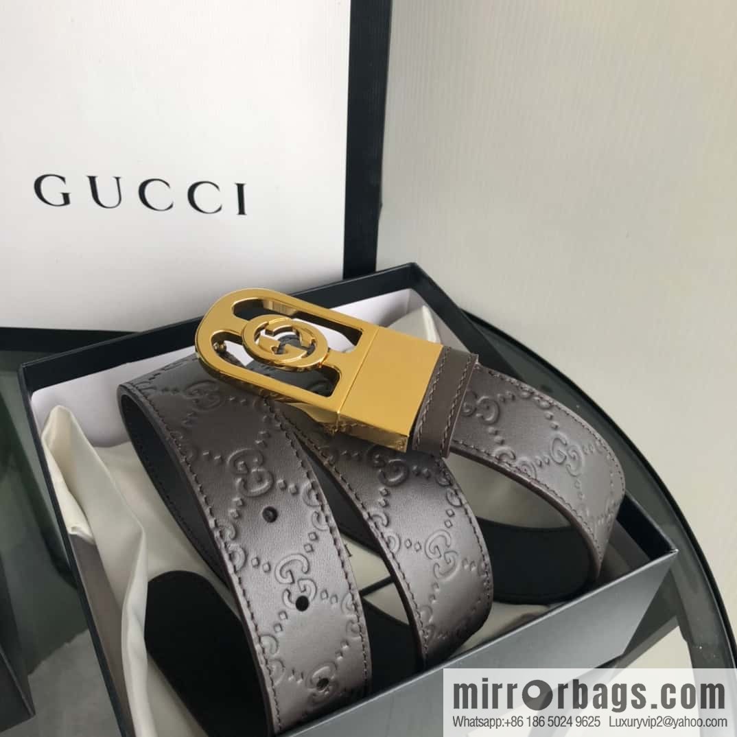 Gucci Gucci interlocking G-buckle first layer cowhide embossed belt 3.5cm