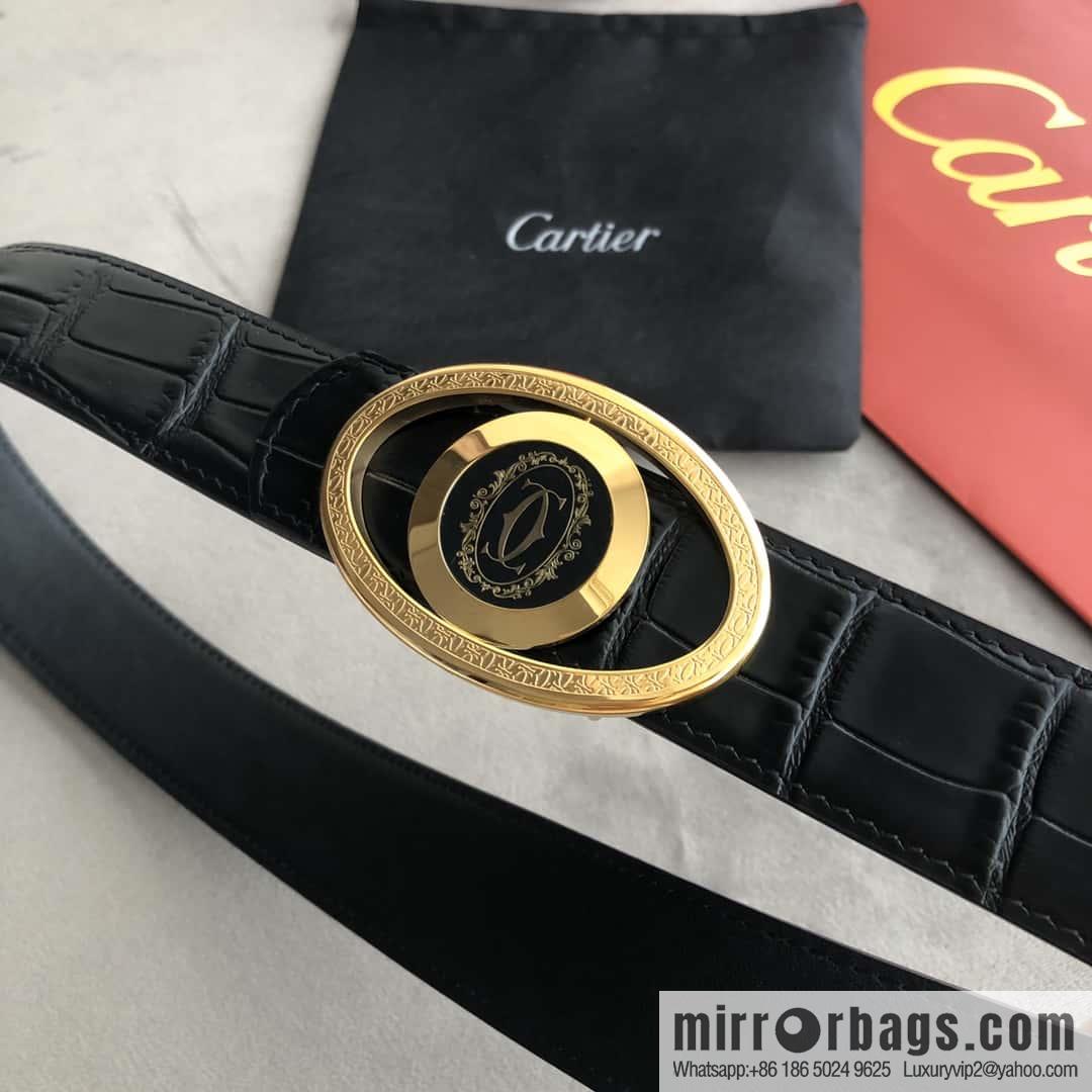 Cartier Cartier, upturned metal buckle on both sides of stainless steel, crocodile belt 3.5cm