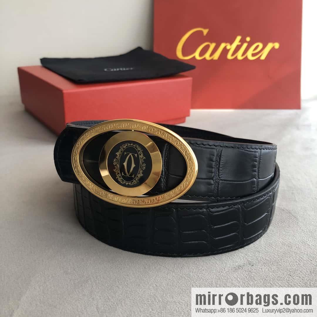 Cartier Cartier, upturned metal buckle on both sides of stainless steel, crocodile belt 3.5cm