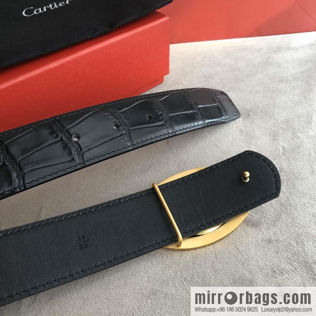 Cartier Cartier, upturned metal buckle on both sides of stainless steel, crocodile belt 3.5cm