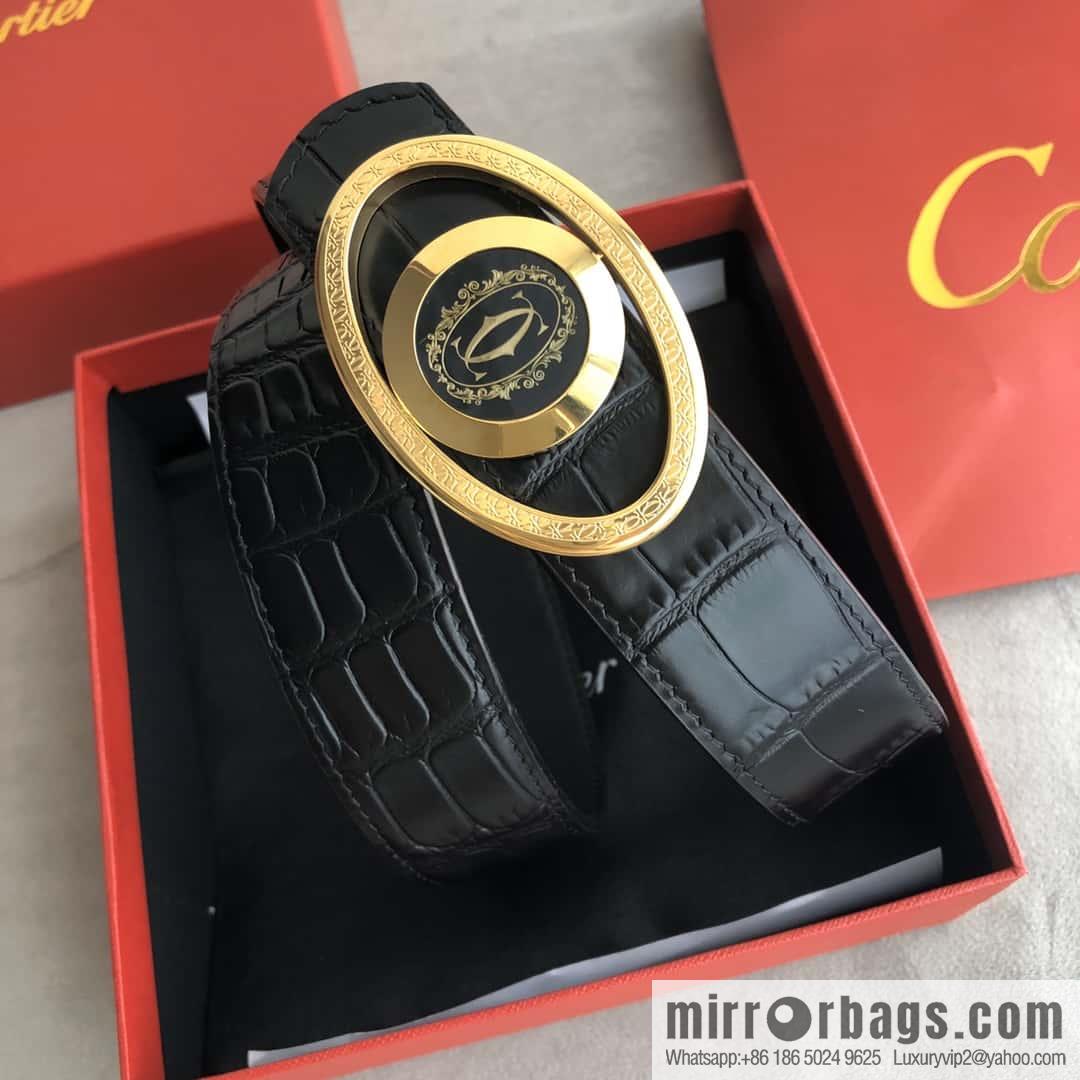 Cartier Cartier, upturned metal buckle on both sides of stainless steel, crocodile belt 3.5cm