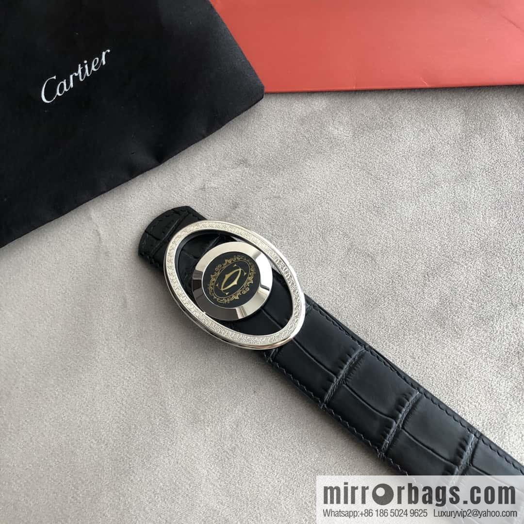 Cartier Cartier, upturned metal buckle on both sides of stainless steel, crocodile belt 3.5cm