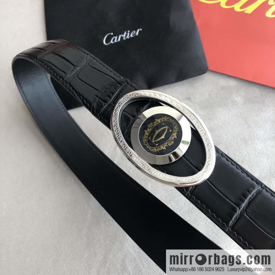 Cartier Cartier, upturned metal buckle on both sides of stainless steel, crocodile belt 3.5cm