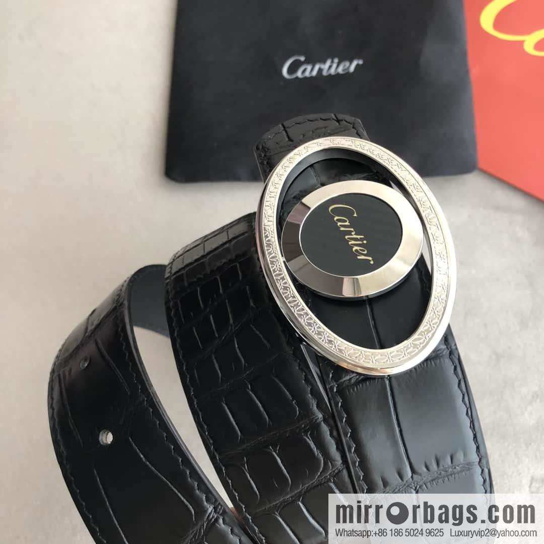 Cartier Cartier, upturned metal buckle on both sides of stainless steel, crocodile belt 3.5cm