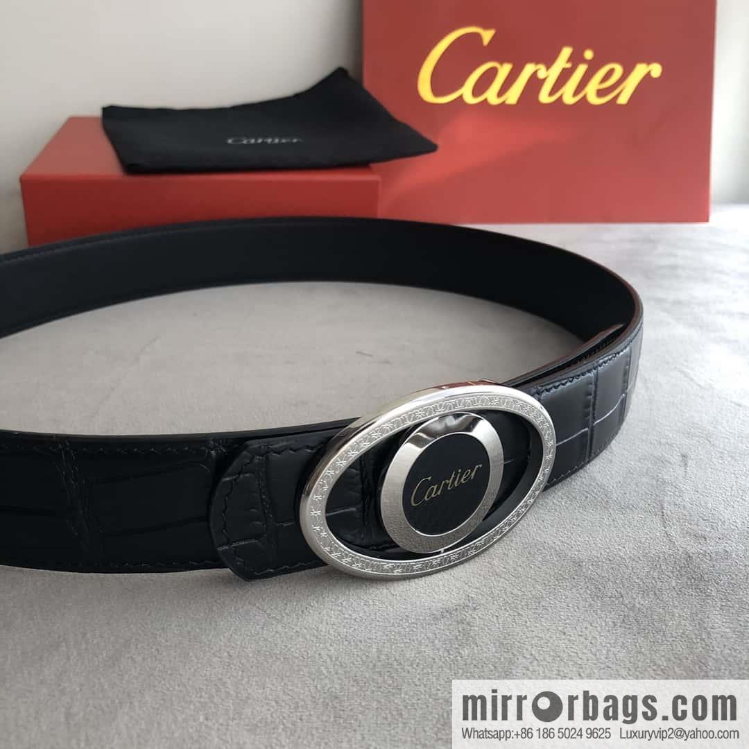 Cartier Cartier, upturned metal buckle on both sides of stainless steel, crocodile belt 3.5cm