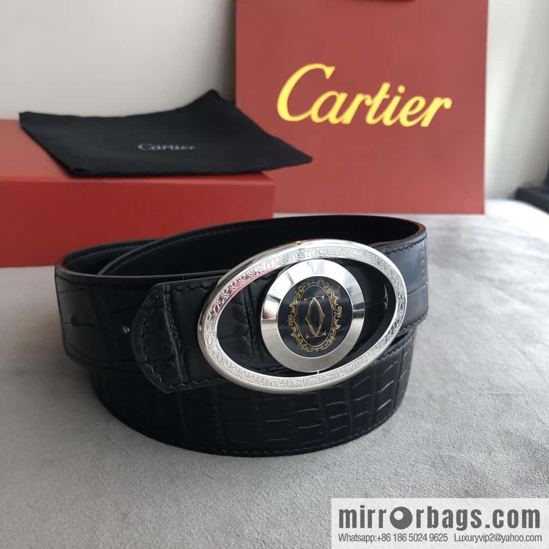 Cartier Cartier, upturned metal buckle on both sides of stainless steel, crocodile belt 3.5cm
