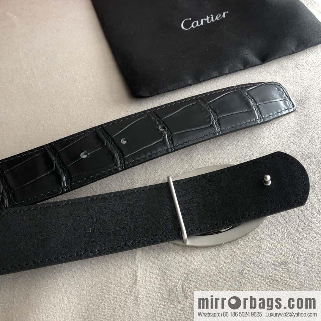 Cartier Cartier, upturned metal buckle on both sides of stainless steel, crocodile belt 3.5cm