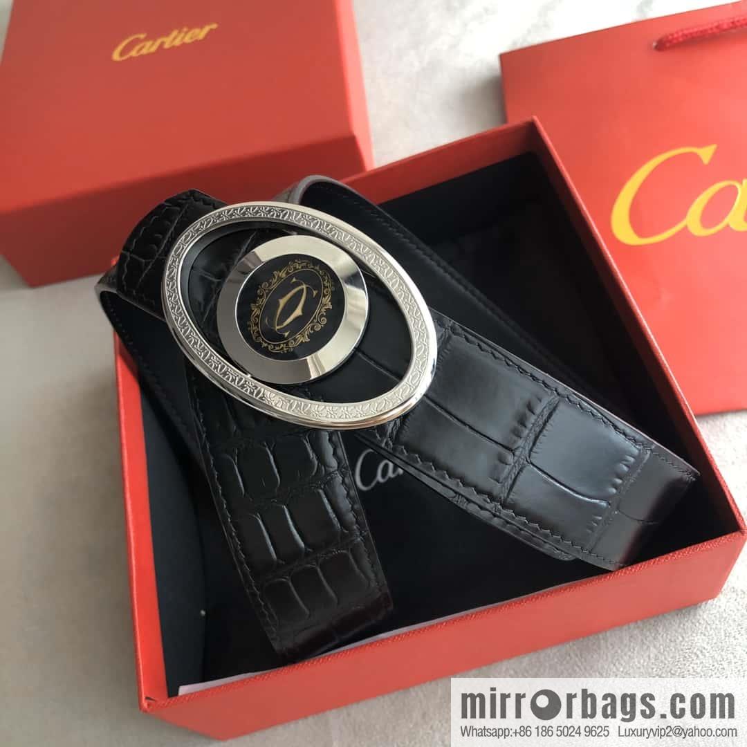 Cartier Cartier, upturned metal buckle on both sides of stainless steel, crocodile belt 3.5cm