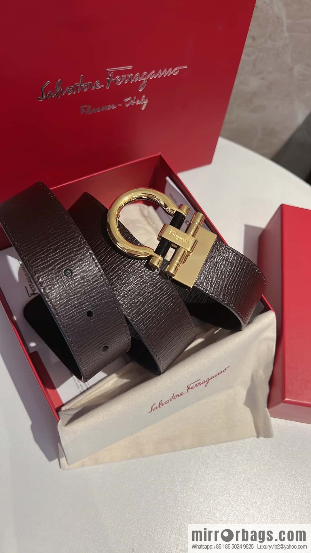 Salvatore Ferragamo, metal polished men's 3,5cm belt