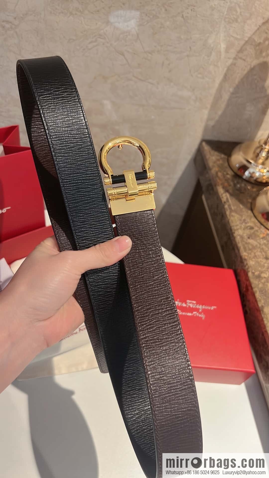 Salvatore Ferragamo, metal polished men's 3,5cm belt