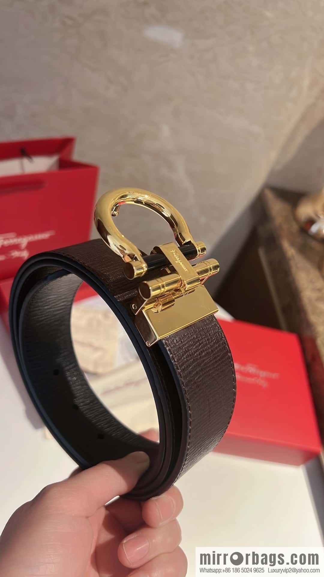 Salvatore Ferragamo, metal polished men's 3,5cm belt