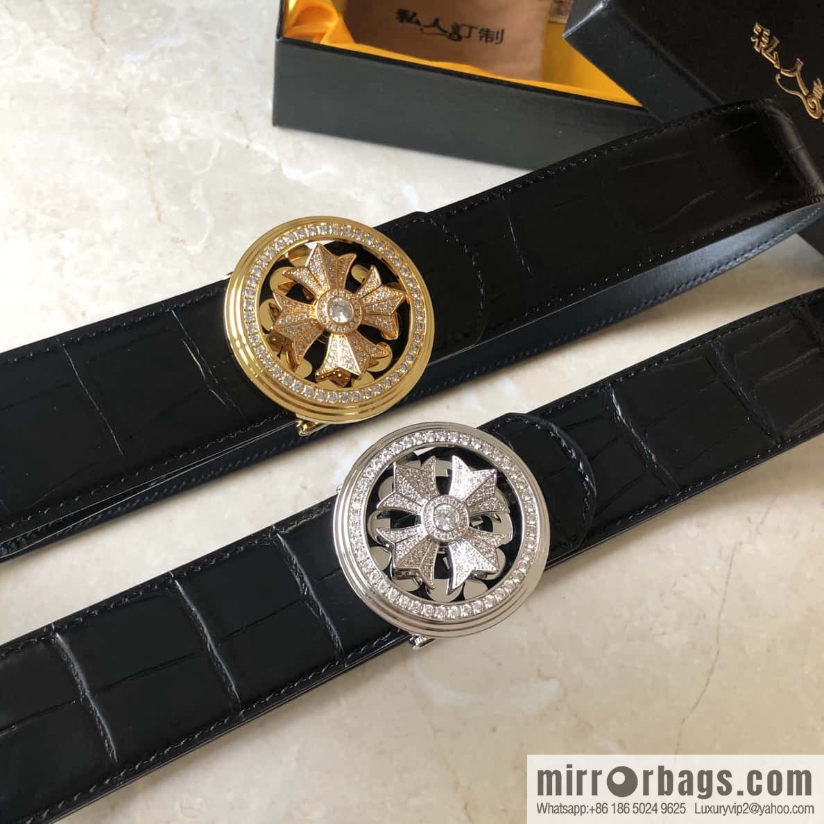 Chrome Hearts, personalized rotating metal buckle, crocodile belt 3.8cm