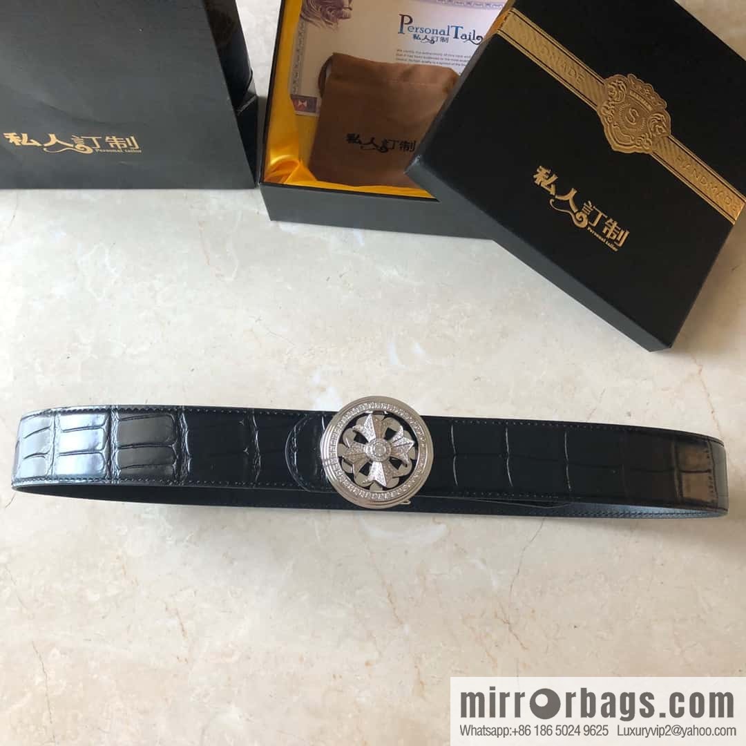Chrome Hearts, personalized rotating metal buckle, crocodile belt 3.8cm