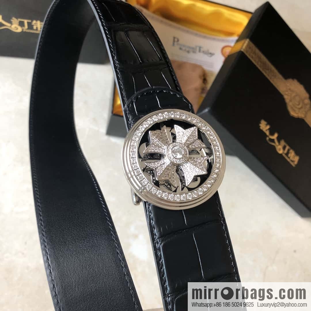 Chrome Hearts, personalized rotating metal buckle, crocodile belt 3.8cm