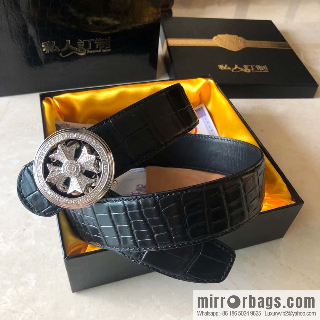 Chrome Hearts, personalized rotating metal buckle, crocodile belt 3.8cm