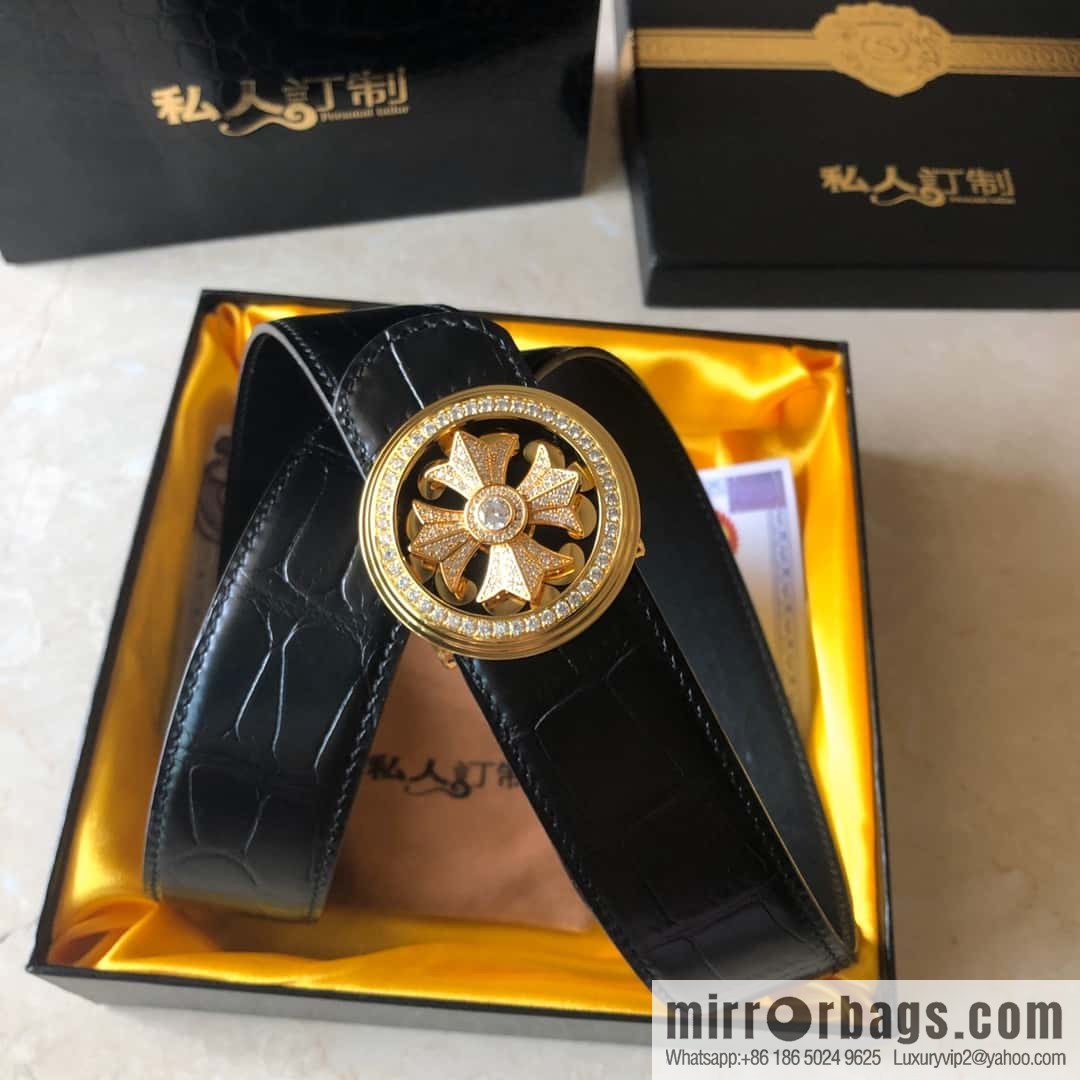 Chrome Hearts, personalized rotating metal buckle, crocodile belt 3.8cm