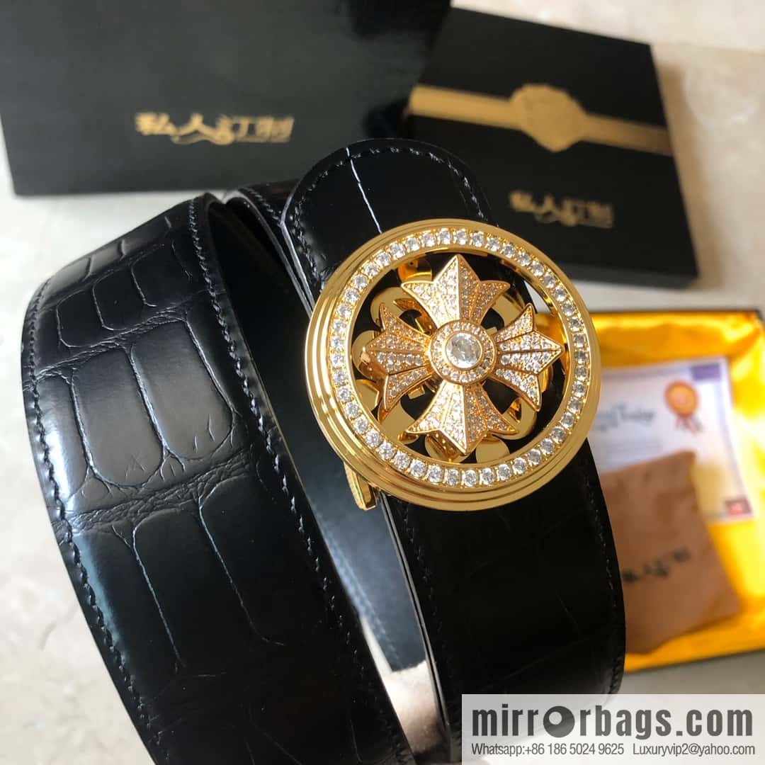 Chrome Hearts, personalized rotating metal buckle, crocodile belt 3.8cm