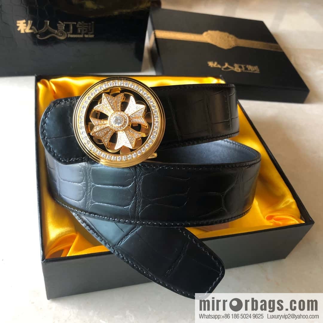 Chrome Hearts, personalized rotating metal buckle, crocodile belt 3.8cm