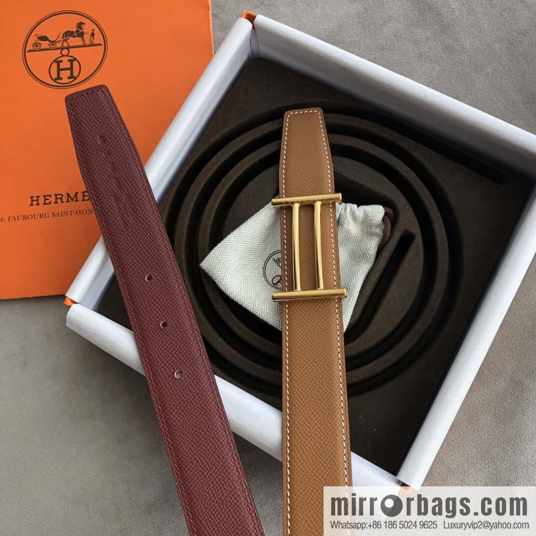 Hermes Hermes, the most ramped knight buckle, double-sided palm pattern original leather belt 32mm