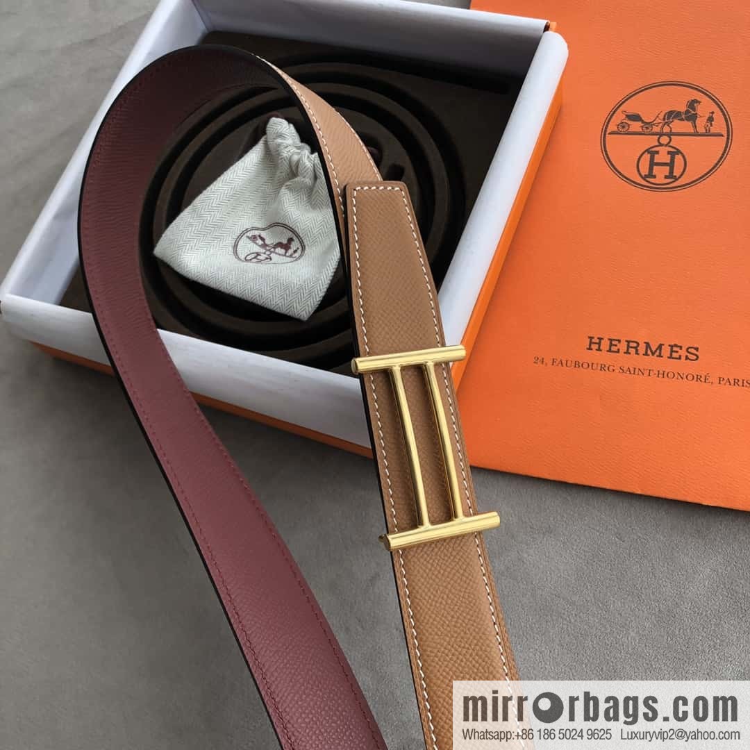 Hermes Hermes, the most ramped knight buckle, double-sided palm pattern original leather belt 32mm