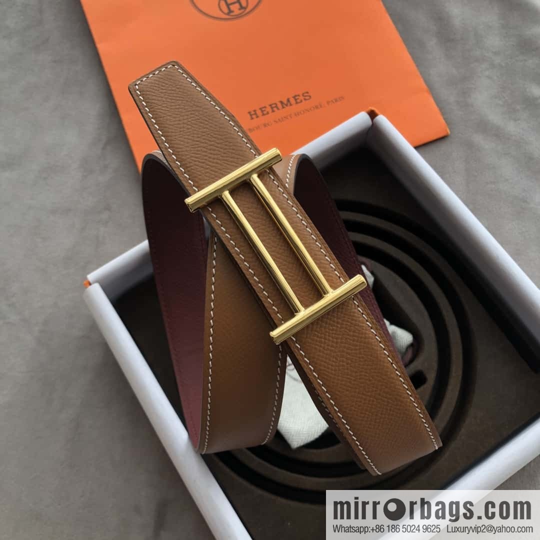 Hermes Hermes, the most ramped knight buckle, double-sided palm pattern original leather belt 32mm